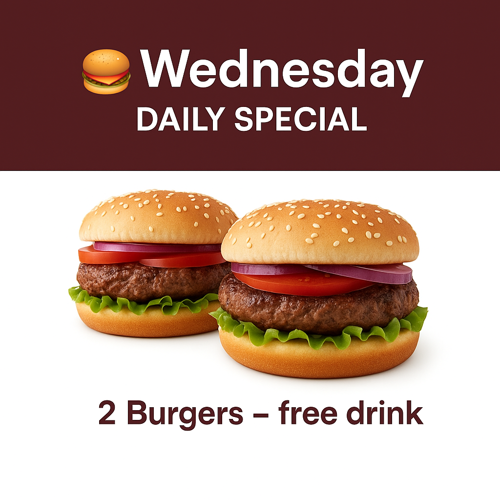2 Ham Burgers – Free Drink